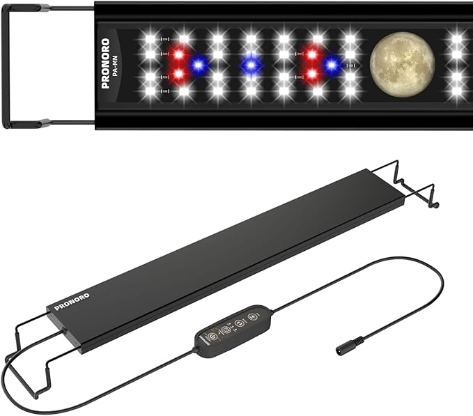 Aquarium Light, LED Full Spectrum Freshwater Aquarium Lights, Daylight/Moonlight Mode and stepless dimmable, Fish Tank Light with 6h/9h/12h Timer and Auto ON/Off (M 48-53 in) PRONORO