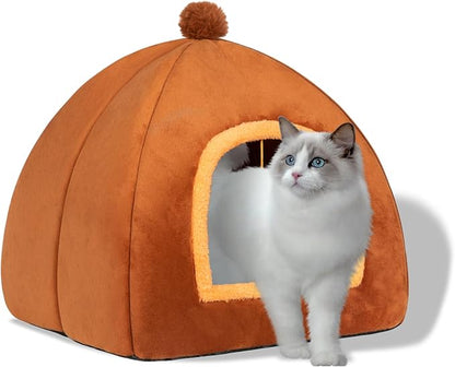 Cat Bed Cave for Indoor Cats,Cat House Tent Bed with Removable Washable Cushioned Pillow, 2-in-1 Kitten Beds for Indoor Kittens,Pet Bed - PAWPICO