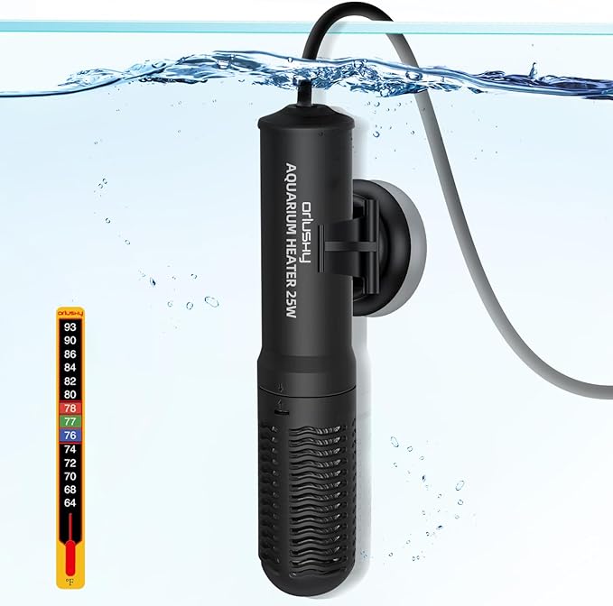 Orlushy 25W Small Submersible Aquarium Heater, Constant Temperature Betta Fish Tank Heater of 78℉for 1-6 Gallons Freshwater & Saltwater Tanks Orlushy