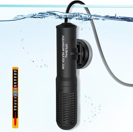 Orlushy 25W Small Submersible Aquarium Heater, Constant Temperature Betta Fish Tank Heater of 78℉for 1-6 Gallons Freshwater & Saltwater Tanks Orlushy