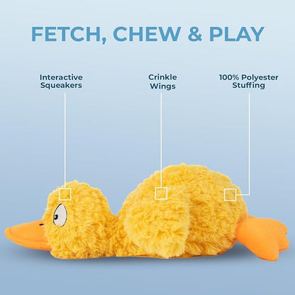 Best Pet Supplies Ducky Doodle Squeaky Crinkle Plush Toy for Small and Medium Breed Puppies or Dogs – Ducky Doodle (Gold), Small - PAWPICO