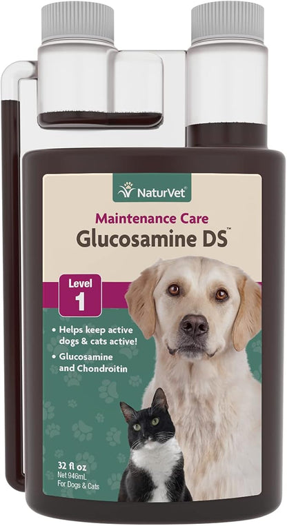 NaturVet Glucosamine DS Level 1 Maintenance, Joint Care Support Supplement for Dogs and Cats, Liquid, Made in The USA with Globally Source Ingredients 32 Ounce NaturVet