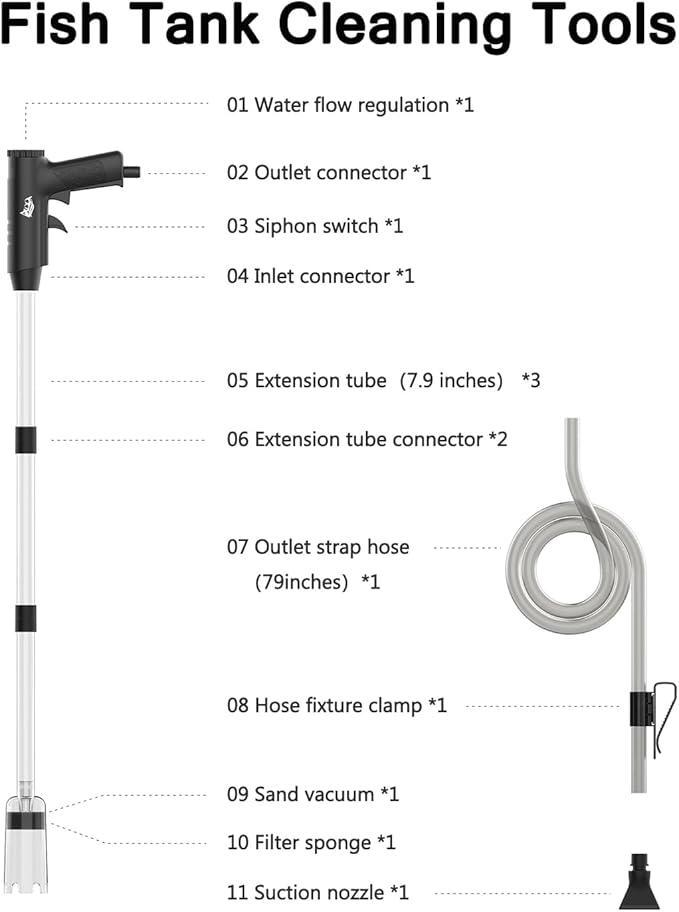 AQQA Aquarium Gravel Cleaner, 4-in-1 Upgrade Suction Power Manual Fish Tank Gravel Vacuum Cleaner Tools for Aquarium Water Changer with Water Flow Adjustment Use for Fish Tank Cleaning Gravel Sand AQQA