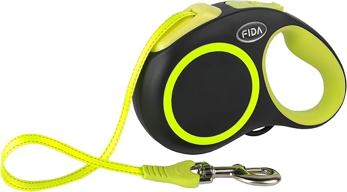 Fida Retractable Dog Leash, Reflective 16ft Heavy Duty Pet Walking Leash for Medium/Large Dog up to 44 lbs, Tangle Free. One-Hand Brake (Medium, Neon Yellow) Fida