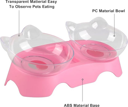 MILIFUN Cat Bowls, Cat Food Bowls Elevated Tilted, Anti Vomiting Kitty Bowls for Puppy and Bunny, Orthopedic Cat Bowls for Indoor Cats. (Pink) - PAWPICO