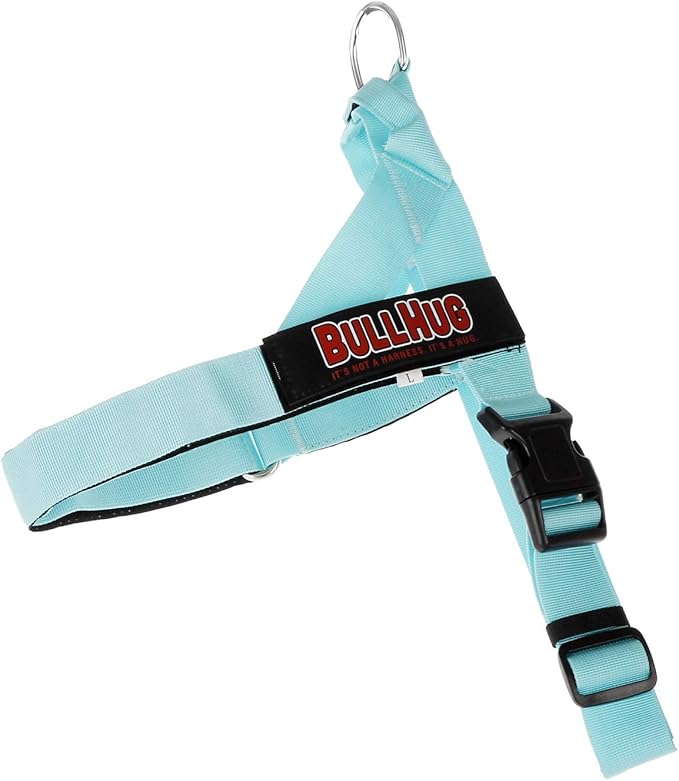 BULLHUG Harness – Made for Larger Chested Dogs Like English Bulldogs, French Bulldogs, Pugs & More. Stops Dogs from Pulling & Choking on Walks (Tiff-Blue, Large) BULLHUG
