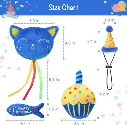 BINGPET Cat Birthday Catnip Toys for Indoor Cats,Cat Birthday Hat and Cat Birthday Cake Interactive Plush Kitten Chew Toys,Cute Cake, Fish,Balloon Toys with Crinkle Paper and Catnip Inside Cat Gifts - PAWPICO