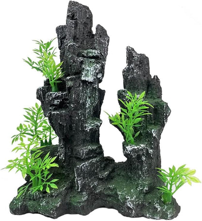 Aquarium Decorations Large and Tall Large Aquarium Decorations Fish Tank Ornaments Mountain View Stone Ornament Tree Rock Cave Artificial Fish Tank Ornament - 10.2 Inches High GOLOMOZ