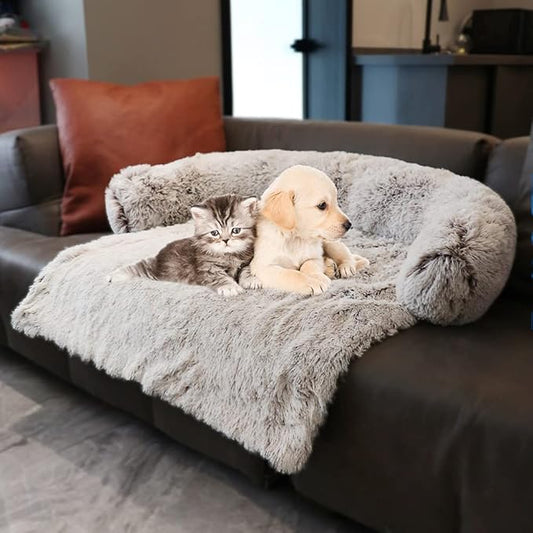 Tinaco Luxurious Calming Dogs/Cats Bed Mats, Washable Removable Couch Cover, Plush Long Fur Mat, Waterproof Lining, Perfect for Small, Medium and Large Pets (Gradient Brown, L) - PAWPICO