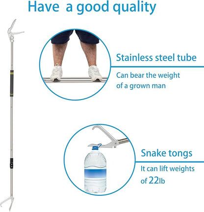 Snake Grabber Tool, 69Inch Snake Tongs Grabber with Long Handle Professional Catch Rattlesnake Wide Jaw Handling Tool Stainless Steel Tupe Non-Slip Sponge Handle Snake Feeding Tongs Frebuta