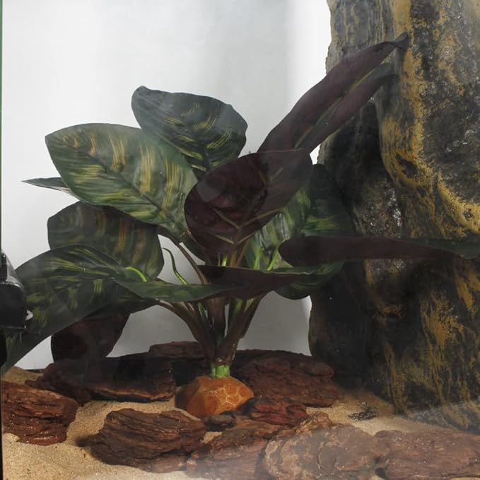 Reptile Terrarium Decor Plants, Bearded Dragon Tank Accessories fit Crested Gecko Leopard Lizard Chameleon Ball Python Snake Frog - Purple Fake Prayer Peacock Plants WOLEDOE