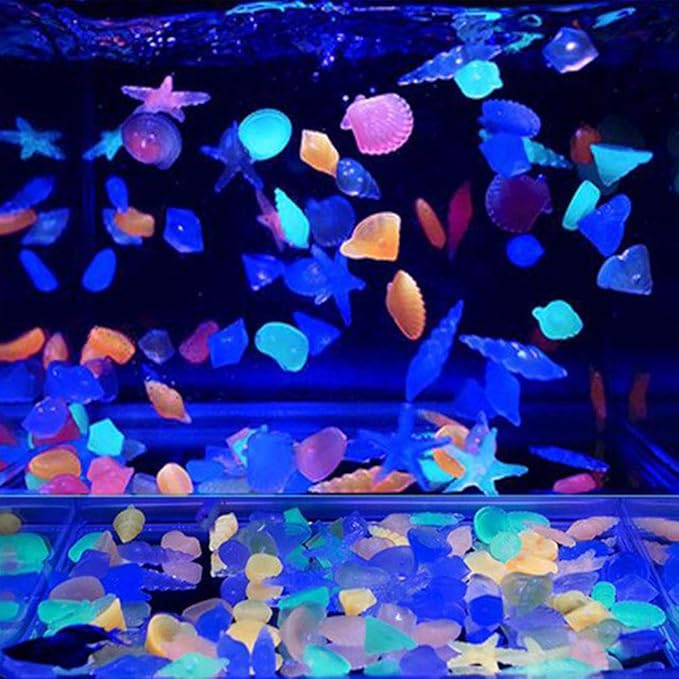 Oubest Glow in The Dark Pebbles/Glow Stones/Glowing Rocks Blue Decor for Garden/Fish Tank/Aquarium/Walkway/Driveway/Plant Pots/Bonsai (100, Starfish) Outbest