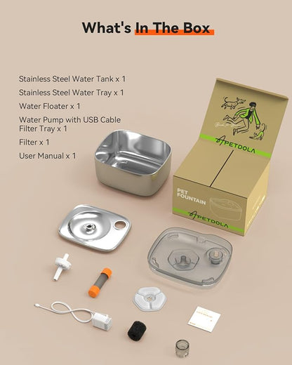 Cat Water Fountain Stainless Steel, 4.5L/158oz Automatic Cat Water Dispenser, Wired Pet Water Fountains for Cats Indoor, Dog Water Bowl with Quiet Pump, Colorful Water Level Float, White - FS10 - PAWPICO
