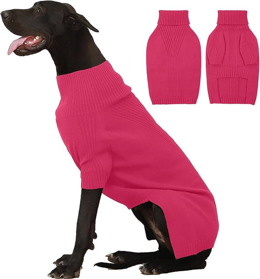 IECOii Extra-Large Dog Sweater 5XL,Christmas Dog Sweaters for Extra Large Dogs Girl Boy,Turtleneck Knitted Knitwear Easy On Doggie Sweatshirt Dog Sweater for Doberman,Great Dane(Rose-red,XXXXXL) - PAWPICO