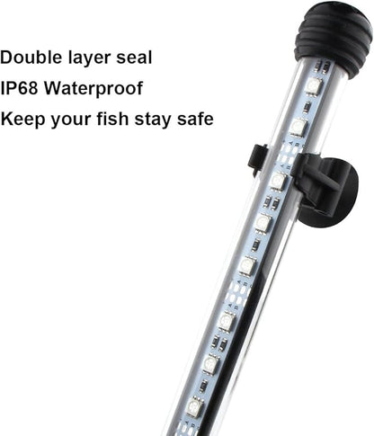 15 inches LED Aquarium Light, 2.5W Fish Tank Light Underwater Light Submersible Crystal Glass Lights, 21 LED Beads 12 Colors 19 Modes Brightness Adjustable Memory Function IP68 Waterproof COVOART