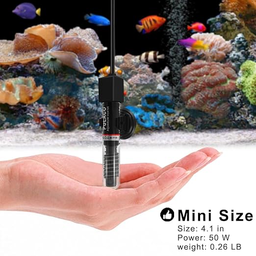 PULACO Small Aquarium Betta Heater for 6-10 Gallon Tank (50W) PULACO