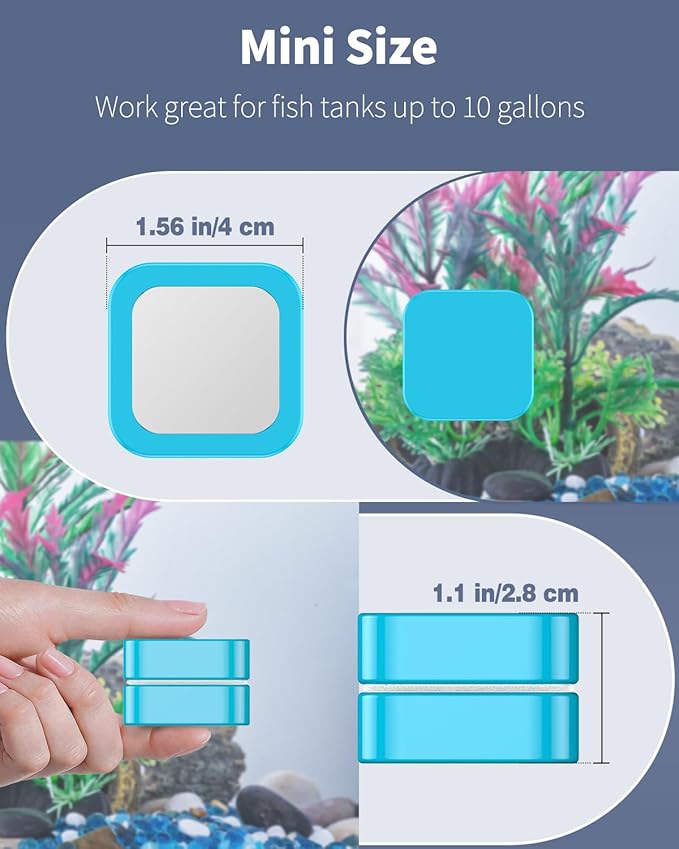 Pawfly Magnetic Aquarium Glass Cleaner Fish Tank Magnetic Brush with Mirror, 1.5 Inch Mini Fish Tank Glass Cleaner Cleaning Tool for 2/5 Inch Thick Aquarium up to 10 Gallons (Non-Floatable) Pawfly