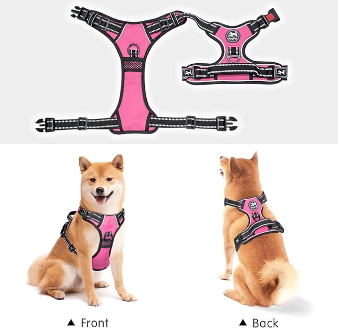 PoyPet No Pull Dog Harness, No Choke Front Clip Dog Reflective Harness, Adjustable Soft Padded Pet Vest with Easy Control Handle for Small to Large Dogs(Pink,M) PoyPet