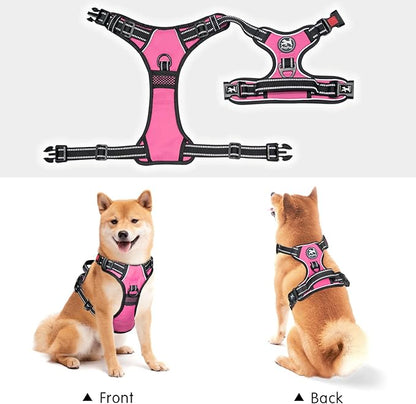 PoyPet No Pull Dog Harness, No Choke Front Clip Dog Reflective Harness, Adjustable Soft Padded Pet Vest with Easy Control Handle for Small to Large Dogs(Pink,M) PoyPet