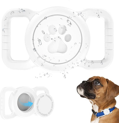 SANKALA Airtag Dog Collar Holder, [1 Pack] Waterproof Dog Airtag Holder, Silicone Full Body Covered Anti-Lost Protective Apple Air Tag Holder for Pet Collar - Fits All Width Collars, White SANKALA