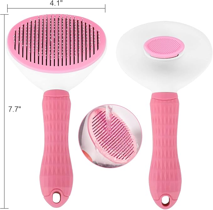 Depets Self Cleaning Slicker Brush, Dog Cat Bunny Pet Grooming Shedding Brush - Easy to Remove Loose Undercoat, Pet Massaging Tool Suitable for Pets with Long or Short Hair Pink - PAWPICO