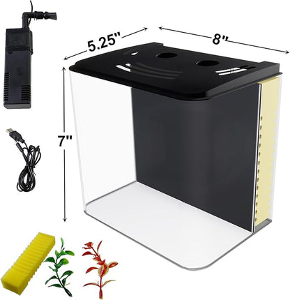 AQUANEAT Fish Tank, 1.2 Gallon Aquarium, Small Betta Fish Tank Starter Kit with LED Light and Water Filter Pump, Rectangular Aquaneat