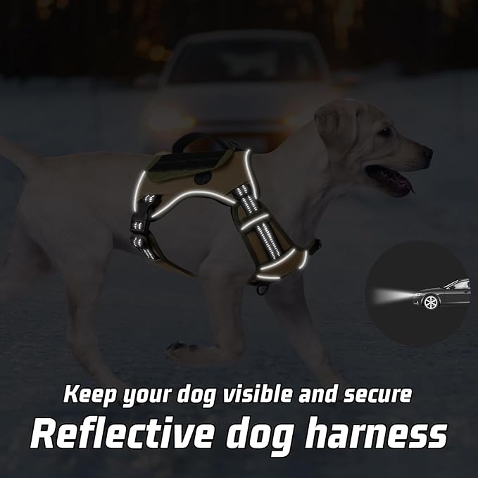 WINGOIN Tactical Dog Harness for Small Dogs, No Pull Harness with Handle 2 Pockets Poop Bag, Reflective Dog Vest, Military Service Heavy Duty Big Dog Harness for Walking Hiking Training, Khaki, S - PAWPICO