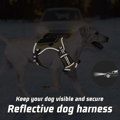 WINGOIN Tactical Dog Harness for Small Dogs, No Pull Harness with Handle 2 Pockets Poop Bag, Reflective Dog Vest, Military Service Heavy Duty Big Dog Harness for Walking Hiking Training, Khaki, S - PAWPICO