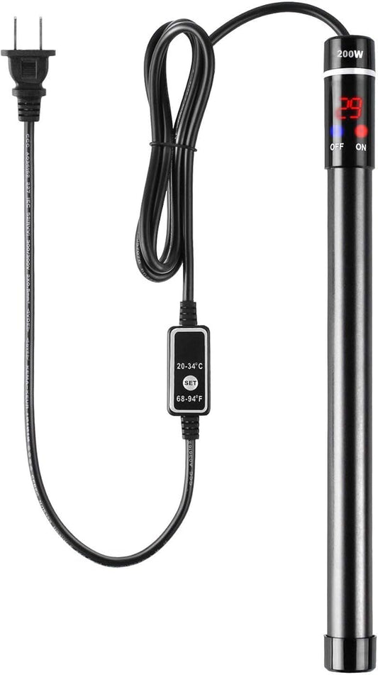 MQ Titanium Alloy 200W Aquarium Heater for Salt and Fresh Water, Digital LED Display Submersible Heater with External Thermostat Controller, for Fish Tank 25-40Gallon MQ