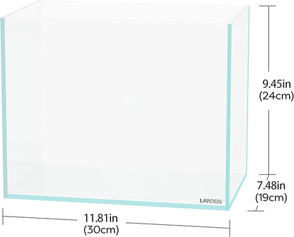 LANDEN 30N 3.2 Gallon Nano Rimless Low Iron Aquarium Tank, W11.8×D7.5×H9.4 in(30x19x24cm) 5mm Thickness with Nano Foam Leveling Mat Included Landen