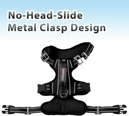 BARKBAY No Pull Dog Harness 3 Buckles Large Reflective Dog Harness with Front Clip and Easy Control Handle for Walking Training Running with ID tag Pocket(Black,L) BARKBAY