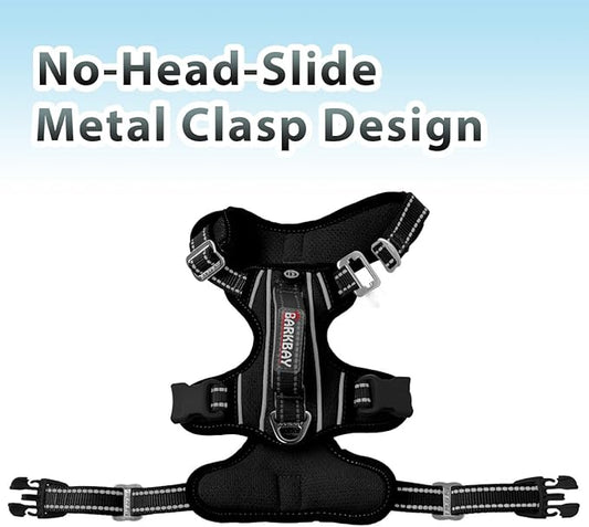 BARKBAY No Pull Dog Harness 3 Buckles Large Reflective Dog Harness with Front Clip and Easy Control Handle for Walking Training Running with ID tag Pocket(Black,L) BARKBAY