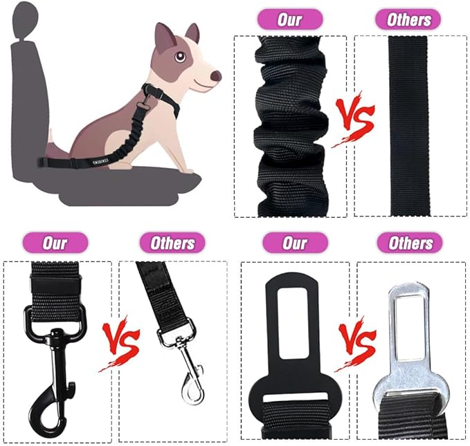COOYOO Dog Seat Belt,3 Piece Set Retractable Dog Car Harness Adjustable Dog Seat Belt for Vehicle Nylon Pet Safety Seat Belts Heavy Duty & Elastic - PAWPICO