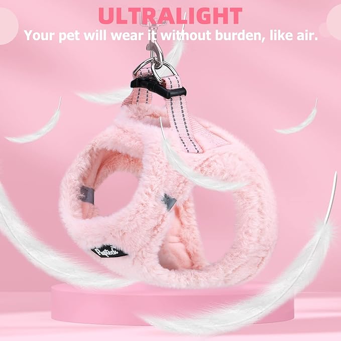 PUPTECK Adjustable Dog Harness Collar and Leash Set Step in No Pull Pet Harness for Small Medium Dogs Puppy and Cats Outdoor Walking Running, Soft Mesh Padded Reflective Vest Harnesses, Plush Pink S PUPTECK