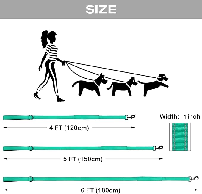 Joytale Dog Leash Heavy Duty for Large Dogs That Pull, Double Handle for Traffic Control, Double-Sided Reflective Leashes for Large Medium Dogs Night Safety, 4FT, Teal Joytale