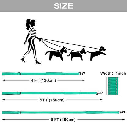 Joytale Dog Leash Heavy Duty for Large Dogs That Pull, Double Handle for Traffic Control, Double-Sided Reflective Leashes for Large Medium Dogs Night Safety, 4FT, Teal Joytale
