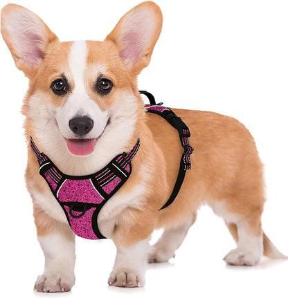 BARKBAY No Pull Dog Harness Large Reflective Dog Harness with Front Clip and Easy Control Handle for Walking Training Running with ID tag Pocket(Pink/Black,M) BARKBAY