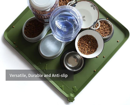 Hoki Found XX-Large Silicone Pet Food Mats Tray - Non Slip Pet Dog Cat Bowl Mats Placemat - Dog Pet Cat Feeding Mat - Waterproof Dog Cat Food Mats -Pet Water Mats for Carpet - Dark Olive - PAWPICO