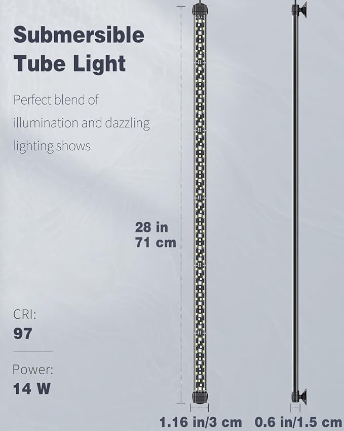 Pawfly 14W 24/7 Aquarium LED Light for 30 to 40 Fish Tank with Full Spectrum Brilliant White Blue Red Green Lights Multi-Colored LEDs with D/N Mode Single Color Effect Timer and Adjustable Brightness Pawfly