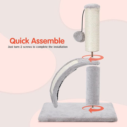 Nobleza Cat Scratching Post for Indoor Cats, Durable Natural Sisal Rope Cat Scratch Post with Cat Self Groomer, Sturdy Cat Scratcher Post for Kittens Small Cats with Funny Hanging Ball, Light Grey - PAWPICO
