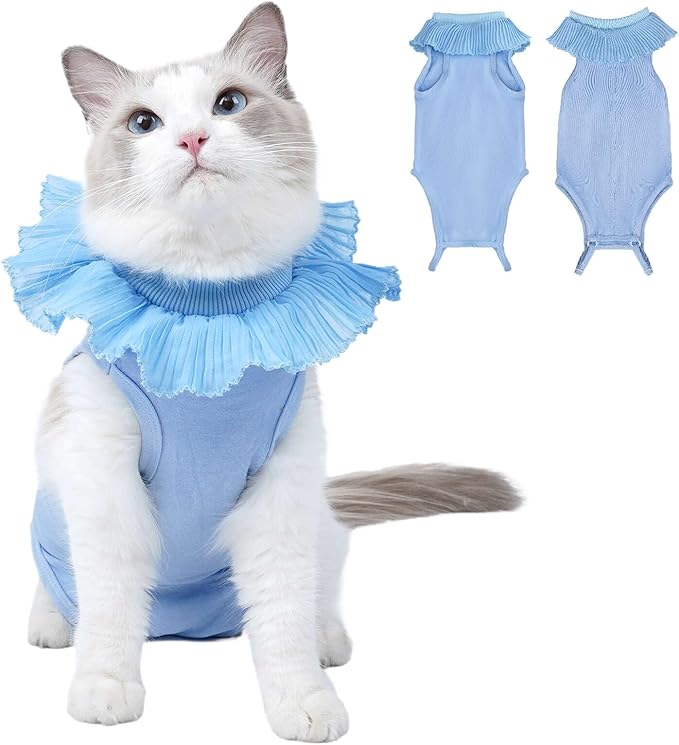 Cat Recovery Suit Cat Onesie for Cats After Surgery Female, Breathable Cat Surgery Recovery Suit for Abdominal Wounds Post-Surgery, Cat Surgical Spay Recovery Shirt for Cats Kitten Blue Large Coppthinktu
