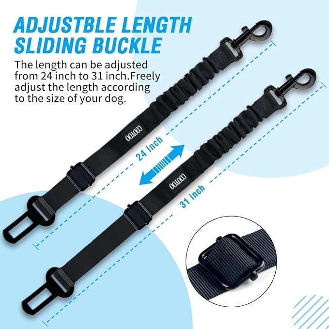 COOYOO Dog Seat Belt,3 Piece Set Retractable Dog Car Harness Adjustable Dog Seat Belt for Vehicle Nylon Pet Safety Seat Belts Heavy Duty & Elastic COOYOO