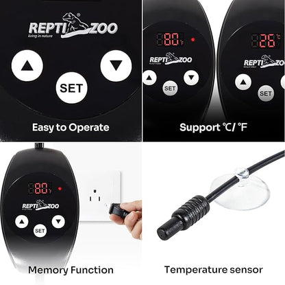 REPTIZOO Dual Reptile Light Fixture with Dimming Thermostat and Timer, Deep Dome Lamp Fixture with Independent Reptile Dimming Thermostat Heat Bulb Temperature Controller and Timing Function REPTIZOO