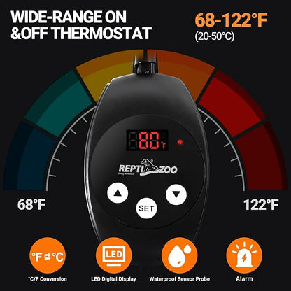 REPTI ZOO 6" X 8" Reptile Heat Pad Fast Heating Pad with Adjustable Thermostat 12W Reptile Heat Mat for Turtles/Hermit Crabs/Bearded Dragons/Leopard Geckos/Snakes/Lizards, and Seed Germination REPTIZOO