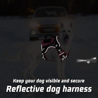 WINGOIN Tactical Dog Harness for Medium Dogs, No Pull Harness with Handle Pockets Poop Bag, Reflective Dog Vest, Military Service Heavy Duty Big Dog Harness for Walking Hiking Training, Black Pink, M - PAWPICO