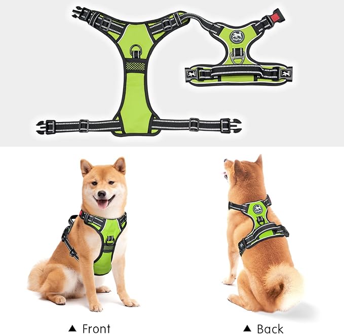 PoyPet No Pull Dog Harness, No Choke Front Clip Dog Reflective Harness, Adjustable Soft Padded Pet Vest with Easy Control Handle for Small to Large Dogs(Green,M) PoyPet