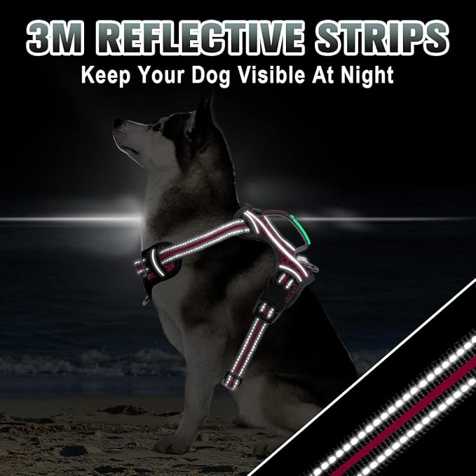 BARKBAY No Pull Dog Harness Large Reflective Dog Harness with Front Clip and Easy Control Handle for Walking Training Running with ID tag Pocket(Pink/Black,L) BARKBAY