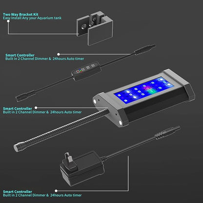 Lominie Small LED Aquarium Light Full Spectrum, 2-Channel Dimmable Fish Tank Light with Adjustable Gooseneck for Saltwater, Coral Nano Tank (Saltwater) Lominie