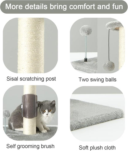 PEEKAB 32" Tall Cat Scratching Post Sisal Scratch Posts with Hanging Ball and Self-Massage Brush Vertical Scratcher for Indoor Cats and Kittens(Light-Gray 32inches) - PAWPICO
