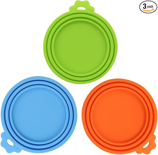3 Pack Pet Food Can Covers Universal Can Lids Safe/Silicone Dog&Cat Food Can Lid Covers (green+blue+orange) - PAWPICO